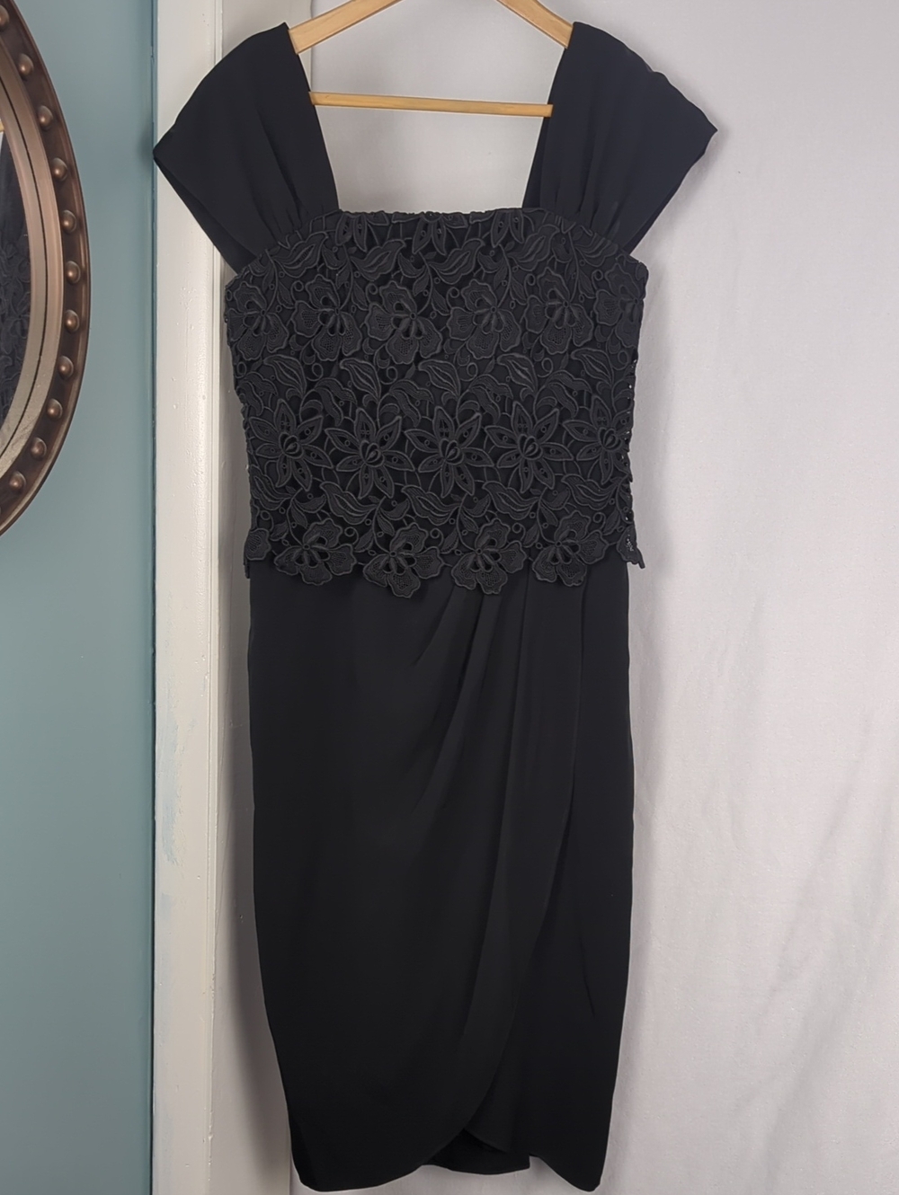 JOAN LESLIE Vintage Black Cocktail Dress With Floral Lace Overlay